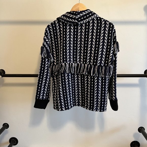 Cupcakes & Cashmere Kirsty Longline Tweed Fringe Ink Bomber Jacket XS - Picture 10 of 11